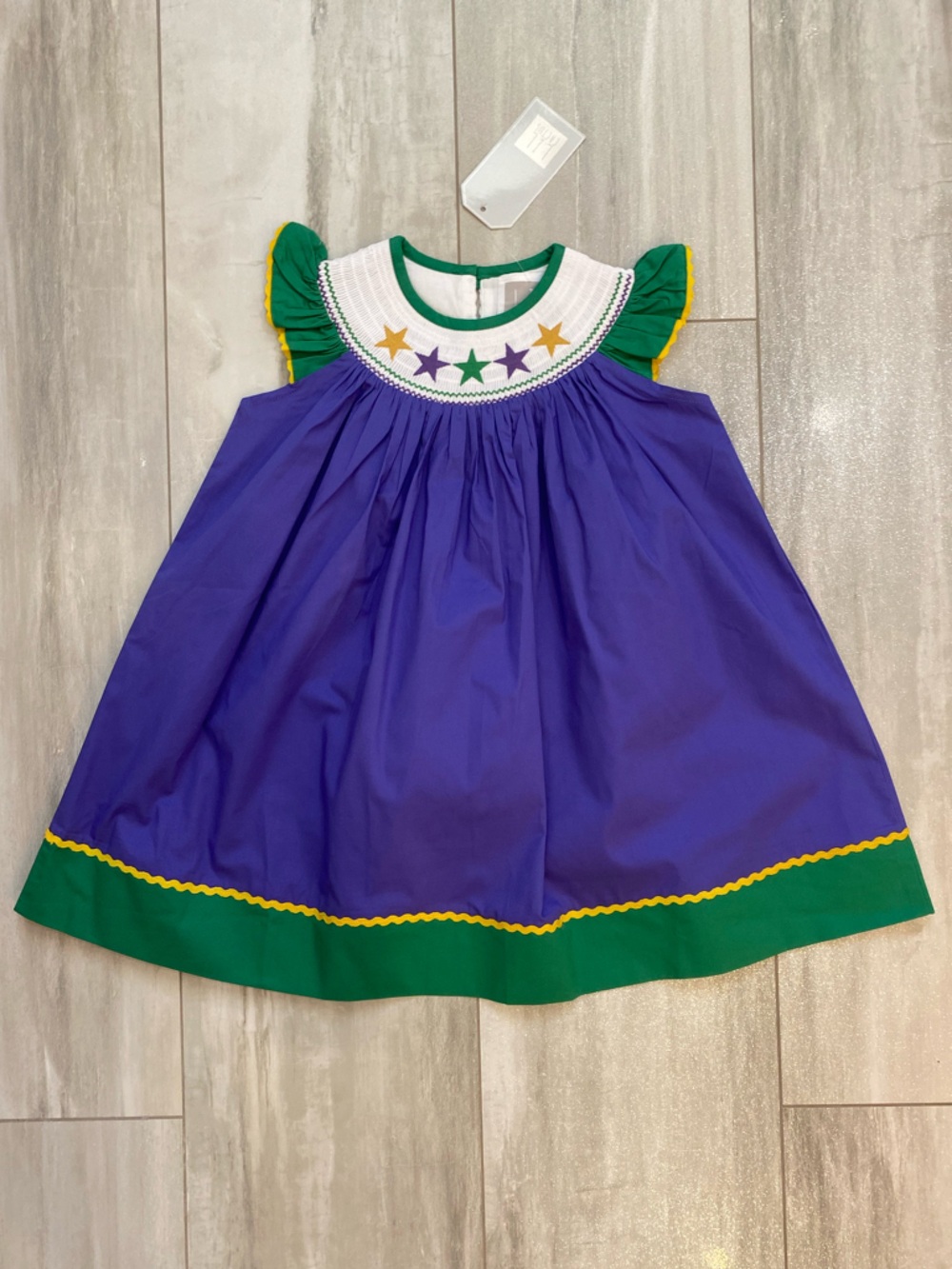 NWT Lil Cactus Vibrant Purple Smocked Mardi Gras Star Bishop Dress girls 2T
